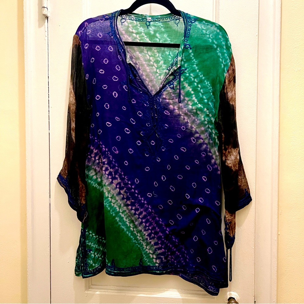 Green/Purple Semi Sheer Coverup or Blouse